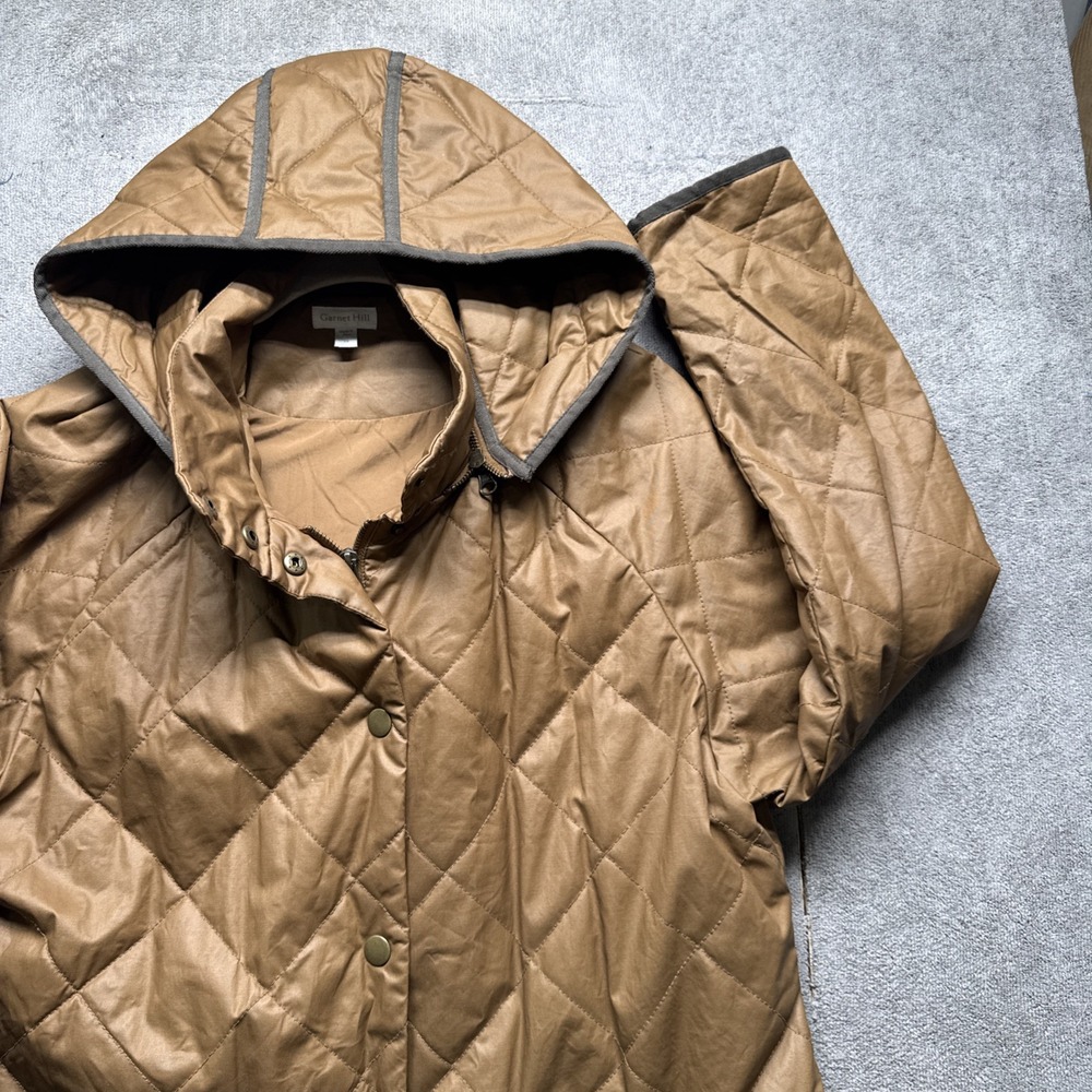 Garnet Hill Quilted Hooded Jacket Lightweight Womens Size 14 Brown‎ Long Coat